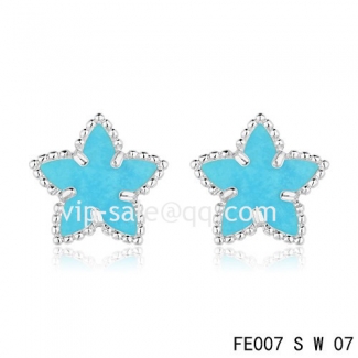 Fake Van Cleef & Arpels Sweet Alhambra Star Earrings White Gold,Turquoise